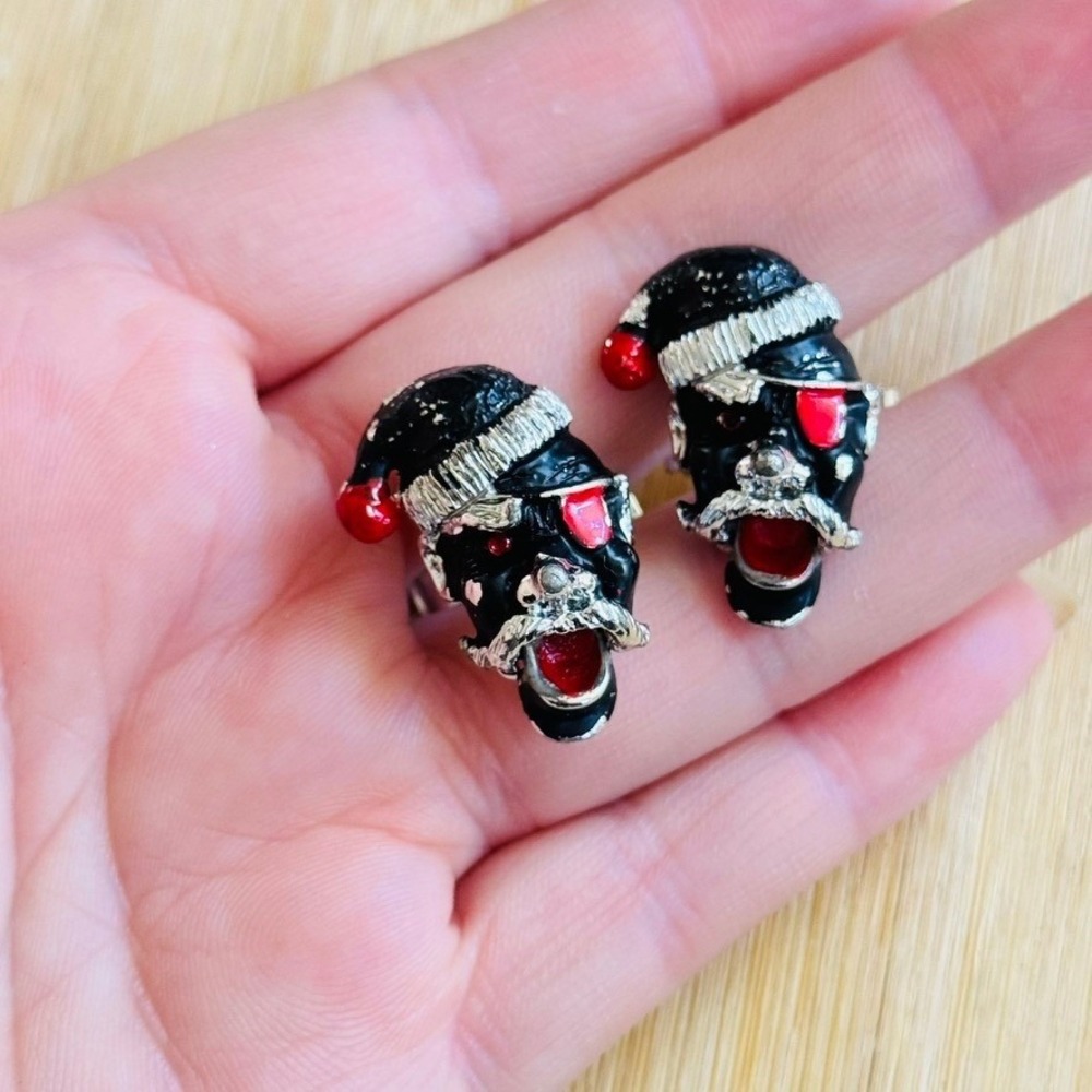 VTG Oxford pirate one eyed Cufflinks Moving mouth silver enamel rare